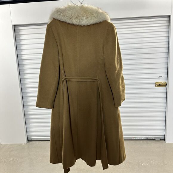 Vintage Regency Cashmere Coat Women Medium 70s Glam Fashion Fox Fur Long Brown - Picture 2 of 14